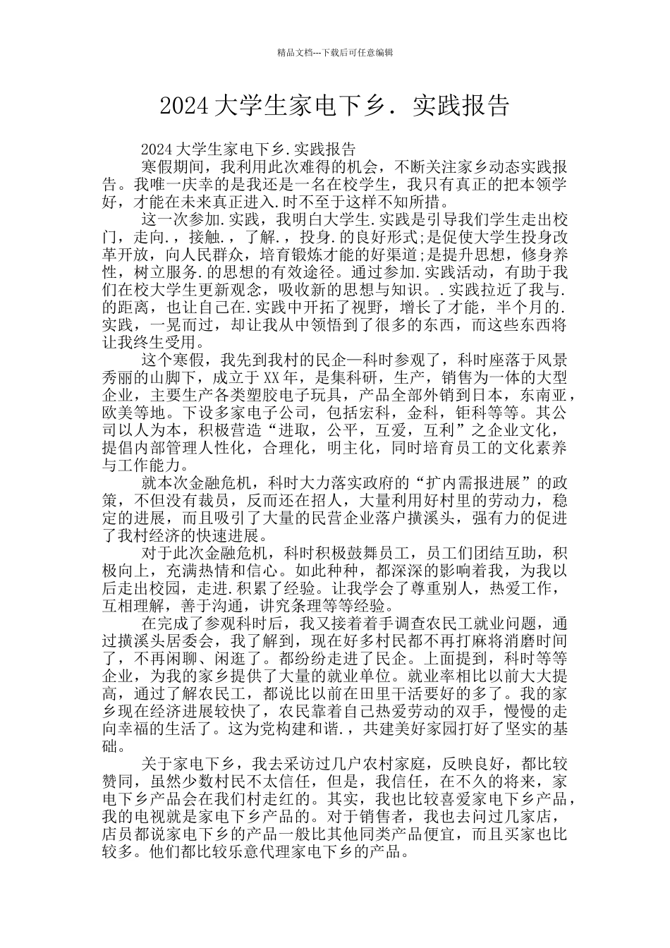 2024大学生家电下乡.实践报告_第1页