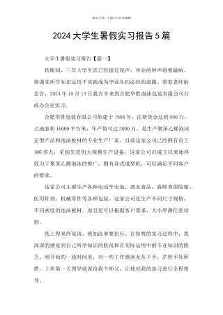 2024大学生暑假实习报告5篇