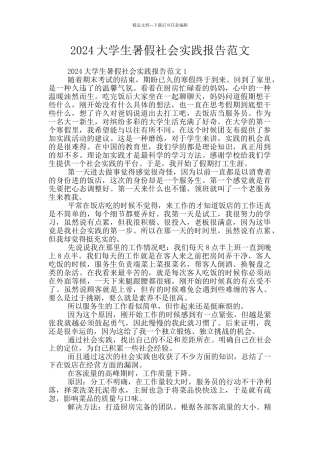 2024大学生暑假社会实践报告范文