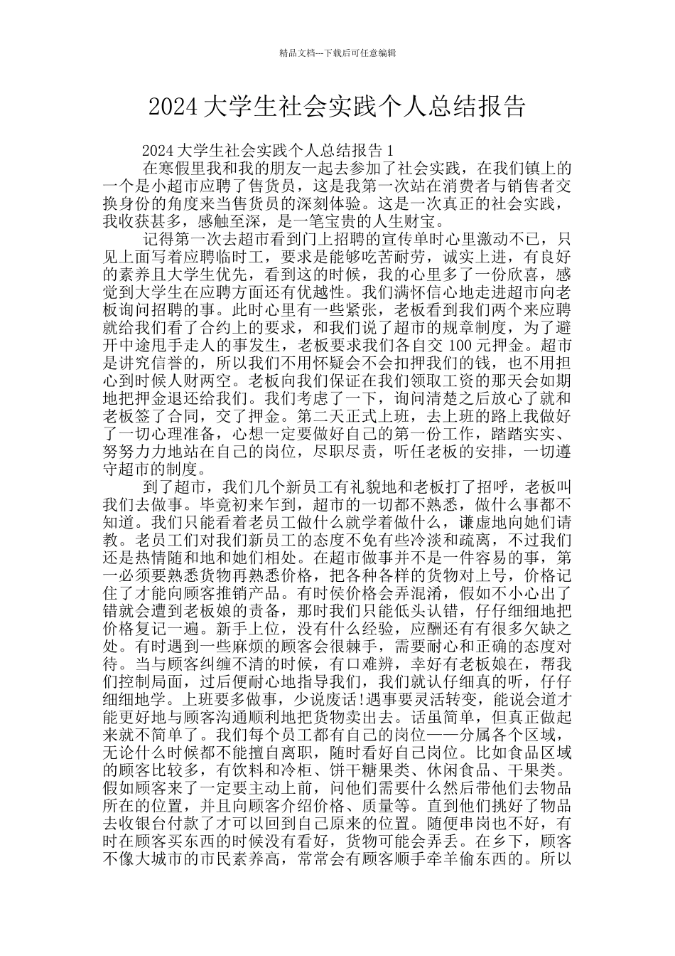 2024大学生社会实践个人总结报告_第1页