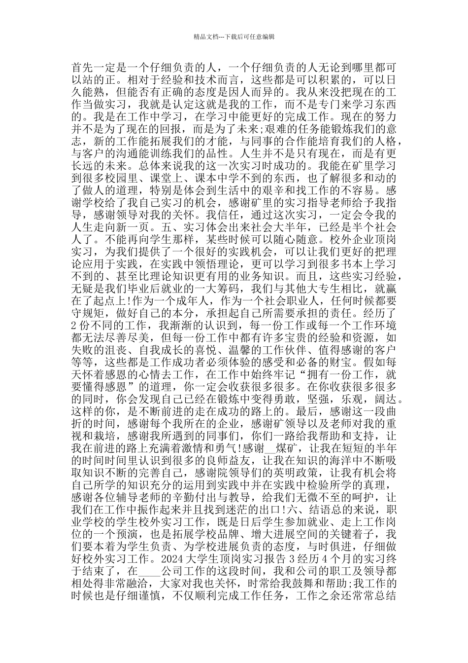 2024大学生顶岗实习报告范文模板_第3页