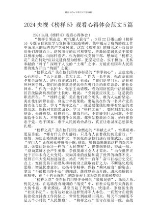 2024央视《榜样5》观看心得体会范文5篇