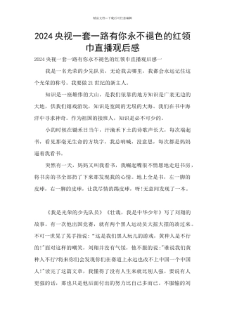 2024央视一套一路有你永不褪色的红领巾直播观后感