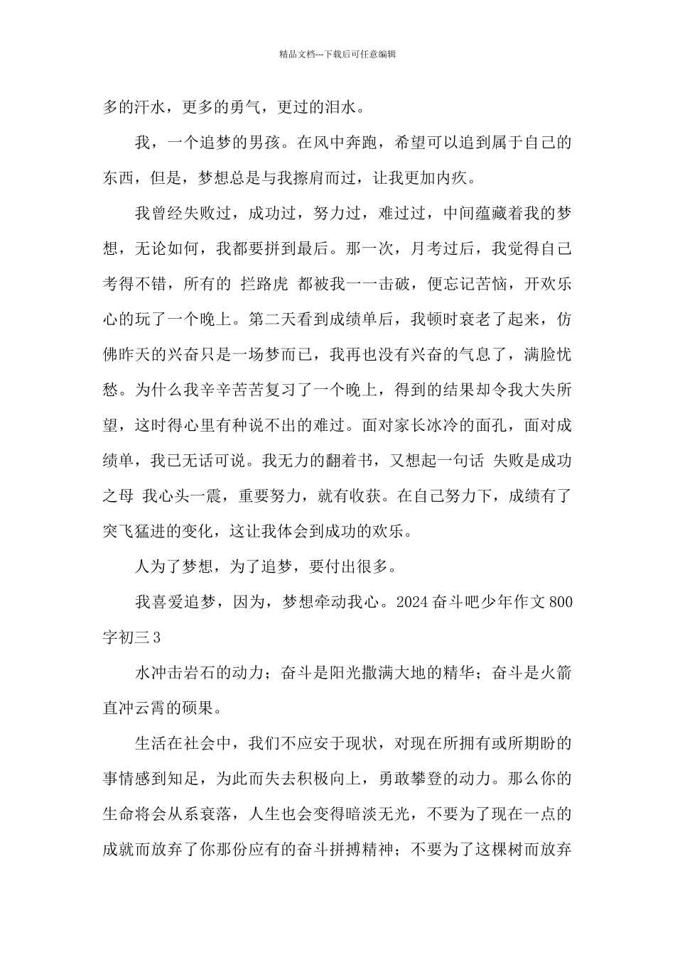 2024奋斗吧少年作文800字初三_第3页