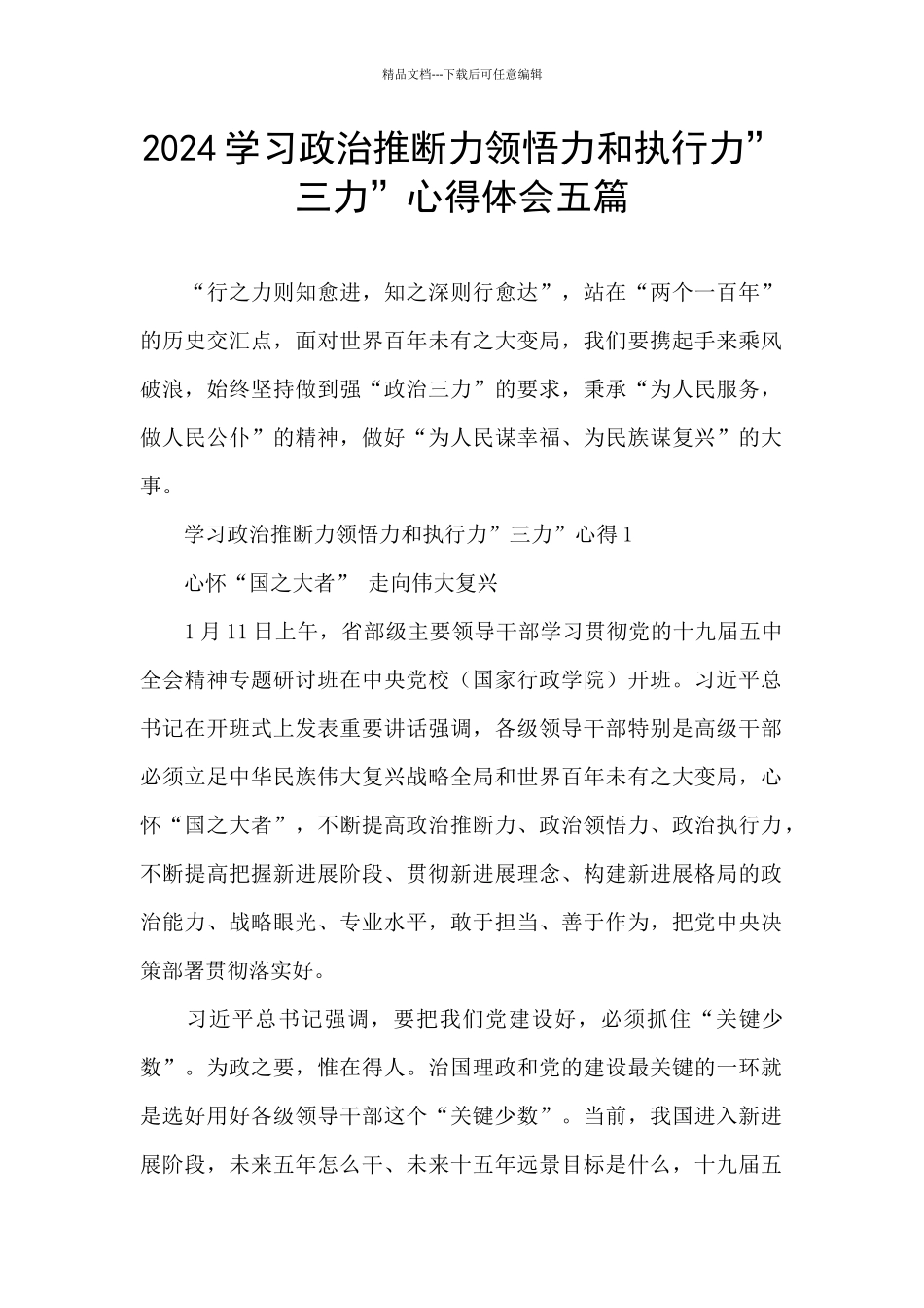 2024学习政治判断力领悟力和执行力”三力”心得体会五篇_第1页