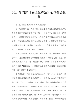 2024学习新《安全生产法》心得体会选集
