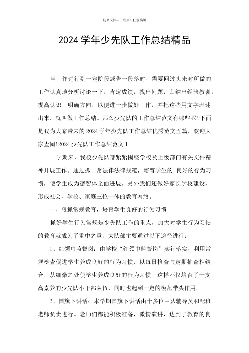 2024学年少先队工作总结精品_第1页