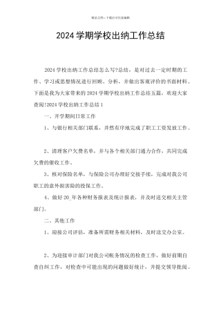 2024学期学校出纳工作总结