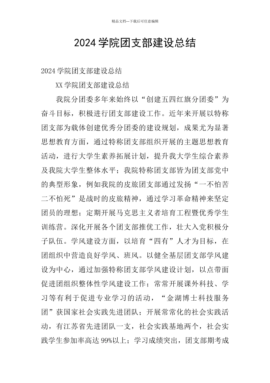 2024学院团支部建设总结_第1页