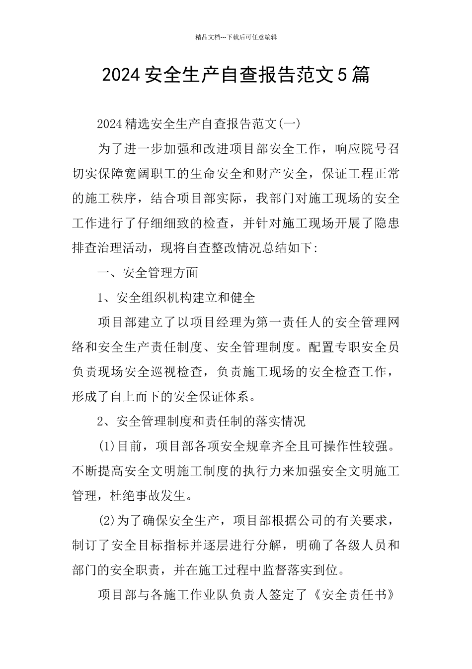 2024安全生产自查报告范文5篇_第1页