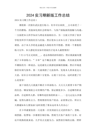 2024实习期新版工作总结