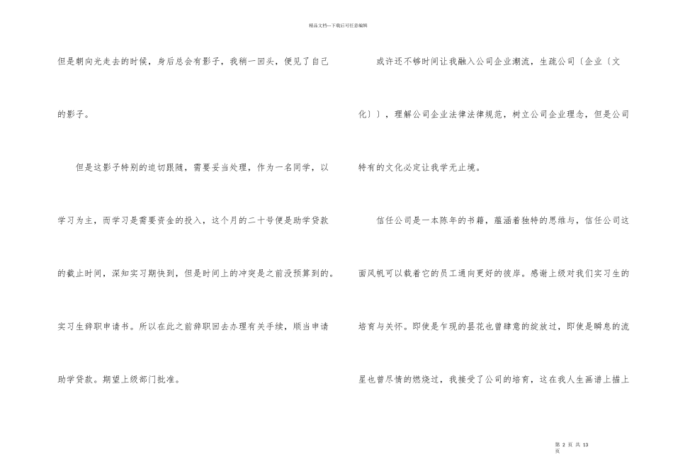 2024实习生正式辞职申请书模板_第2页