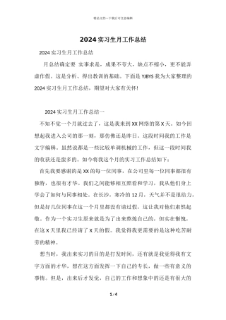 2024实习生月工作总结