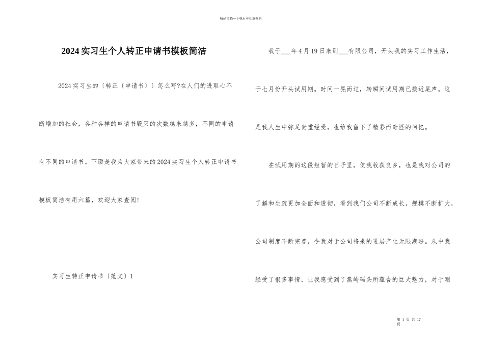 2024实习生个人转正申请书模板简单_第1页