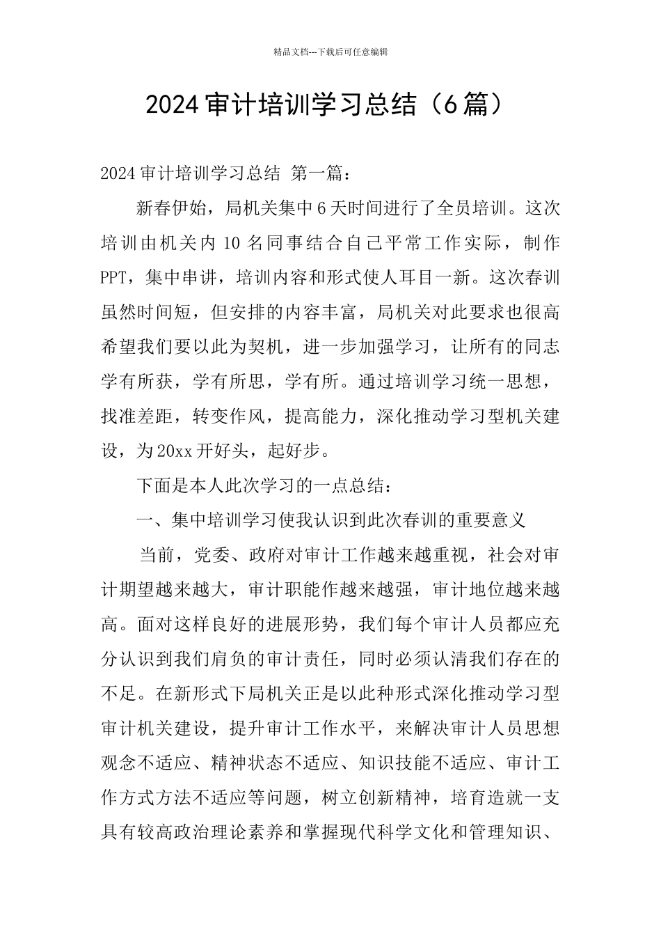 2024审计培训学习总结_第1页