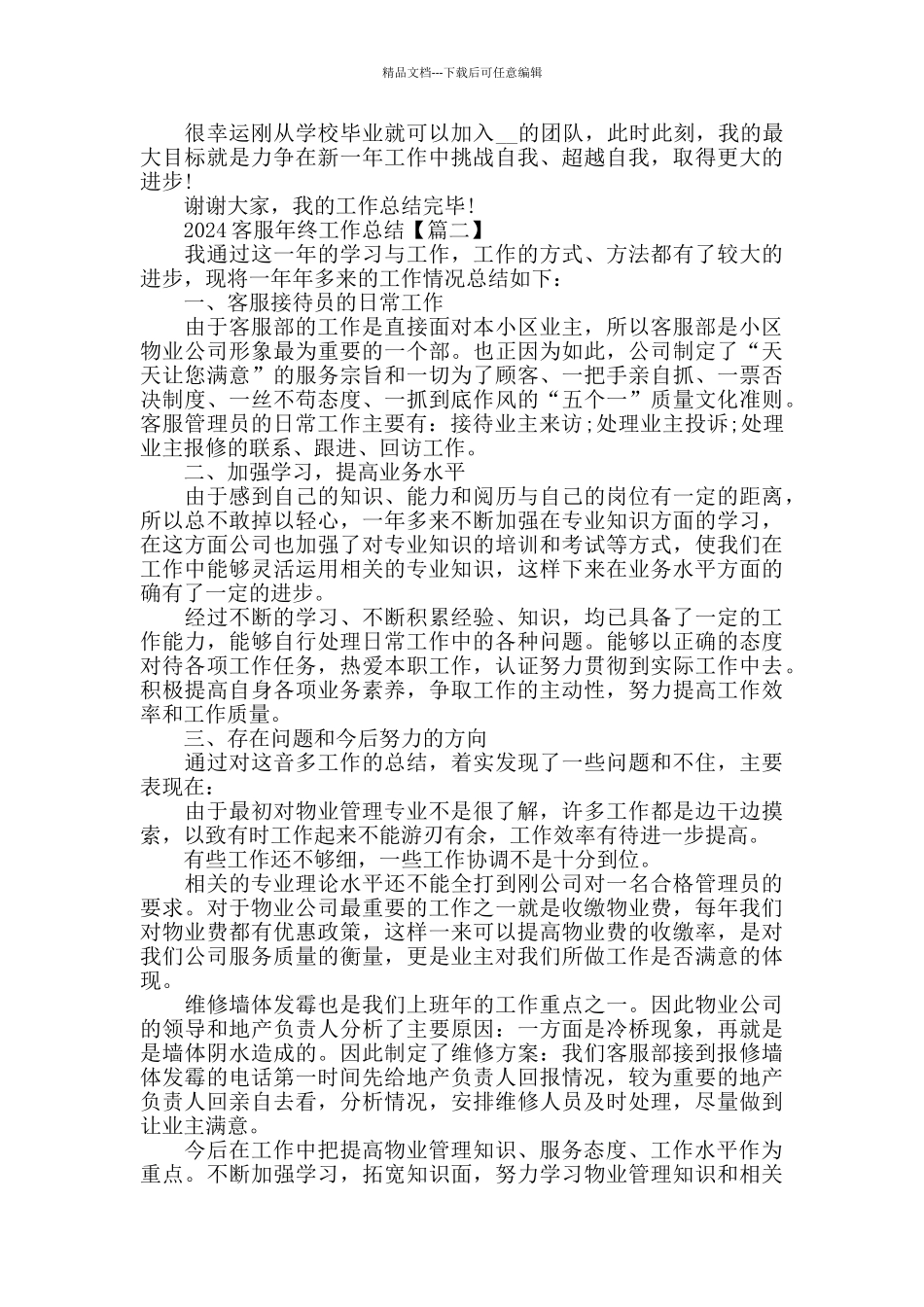 2024客服年终工作总结经典模板范文_第2页