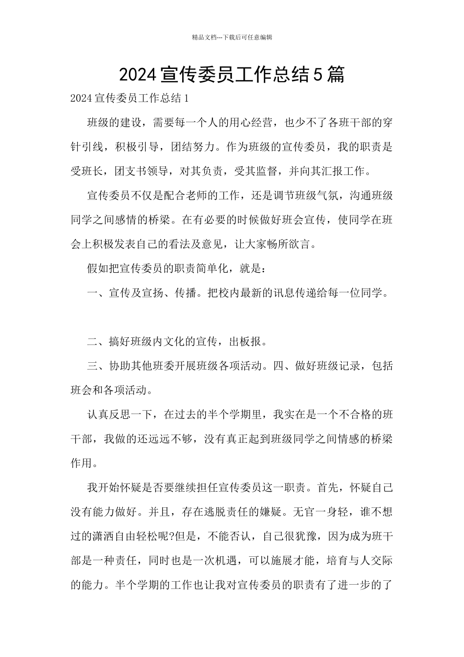 2024宣传委员工作总结5篇_第1页