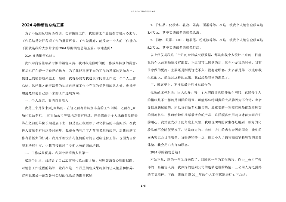 2024导购销售总结五篇_第1页