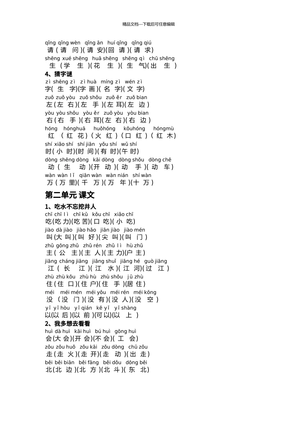 2024小学一年级下册语文生字组词_第2页