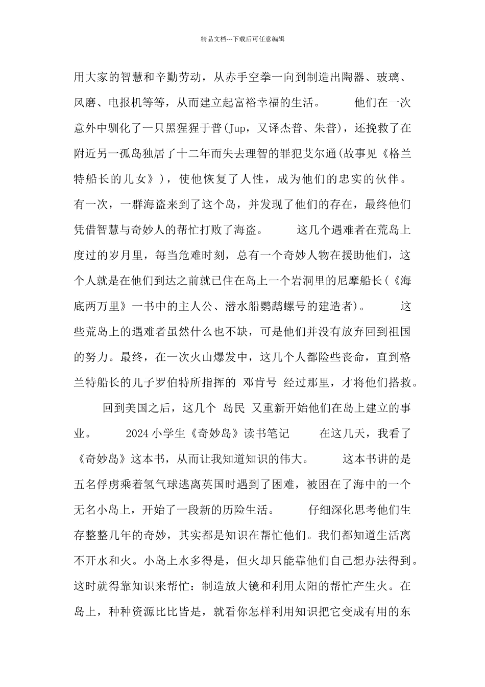 2024小学生《神秘岛》读书笔记_第2页