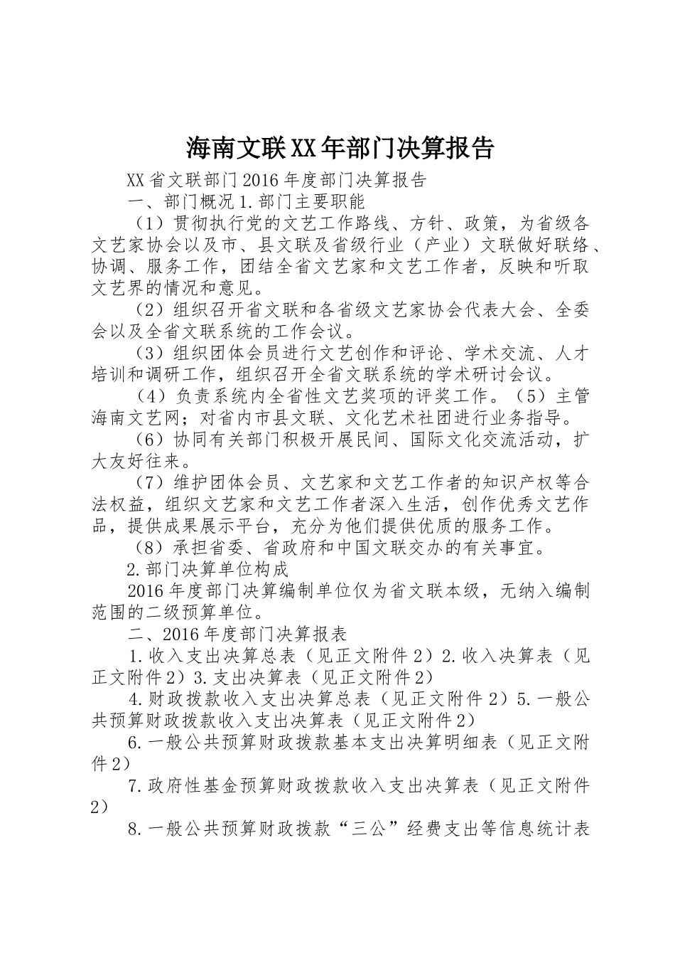 海南文联XX年部门决算报告_1_第1页