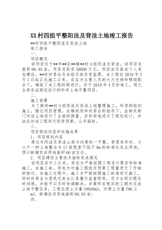 XX村四组平整阳洼及背洼土地竣工报告