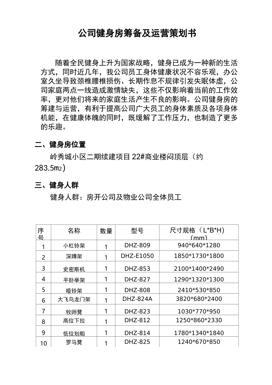 集团公司的健身房筹备及其运营策划书~_第1页