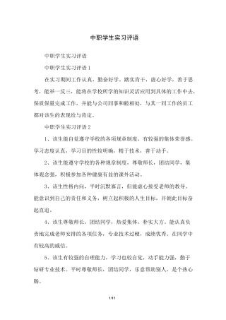 中职学生实习评语