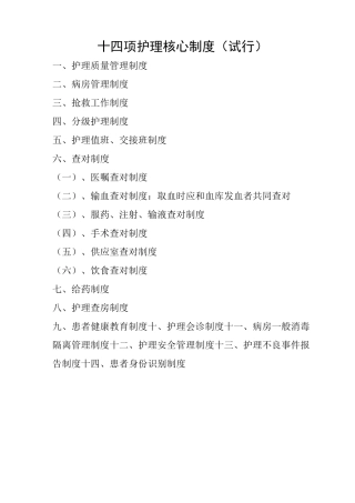 14项护理核心制度