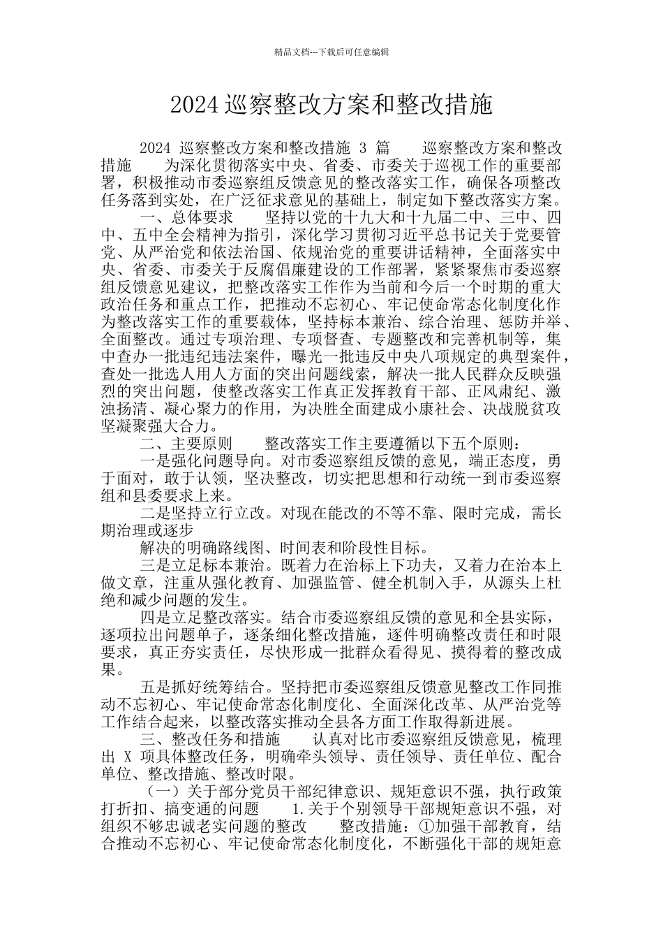 2024巡察整改方案和整改措施_第1页