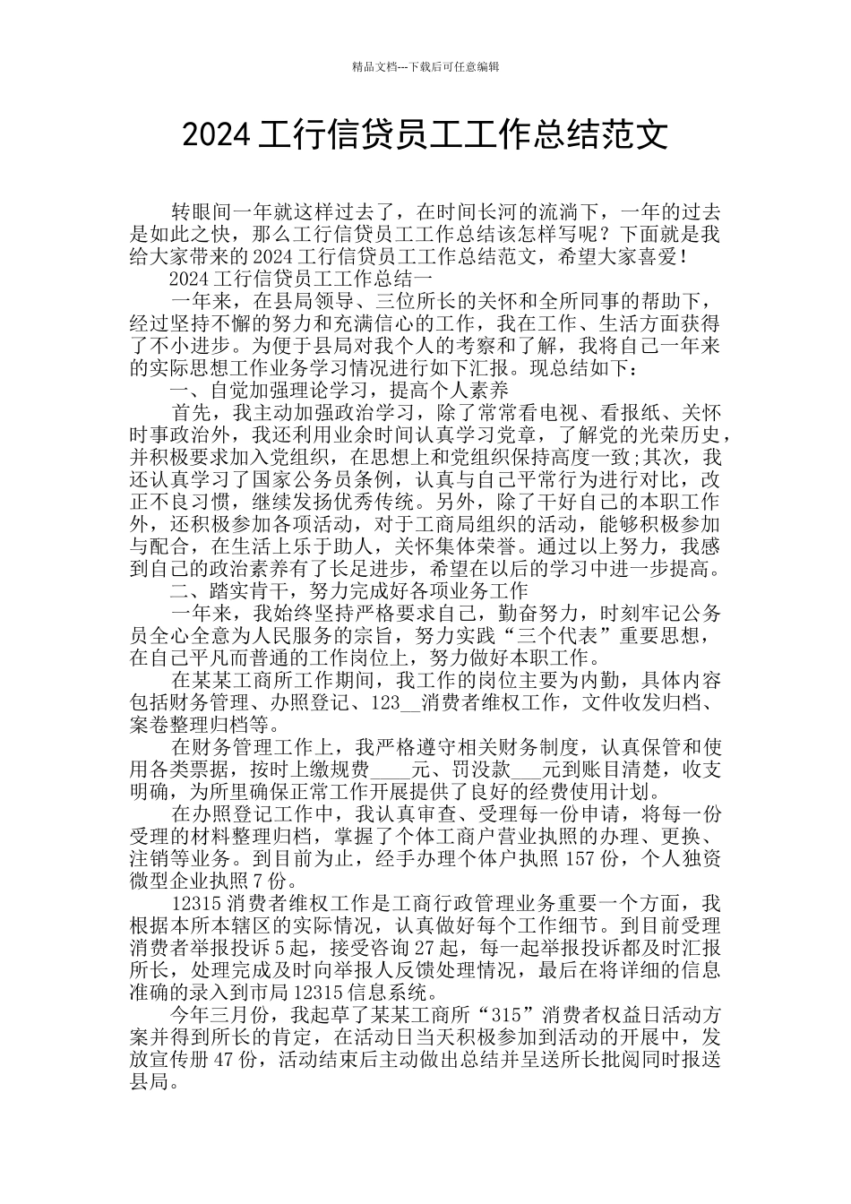 2024工行信贷员工工作总结范文_第1页