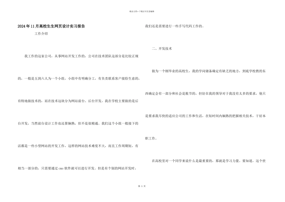 2024年11月大学生生网页设计实习报告_第1页