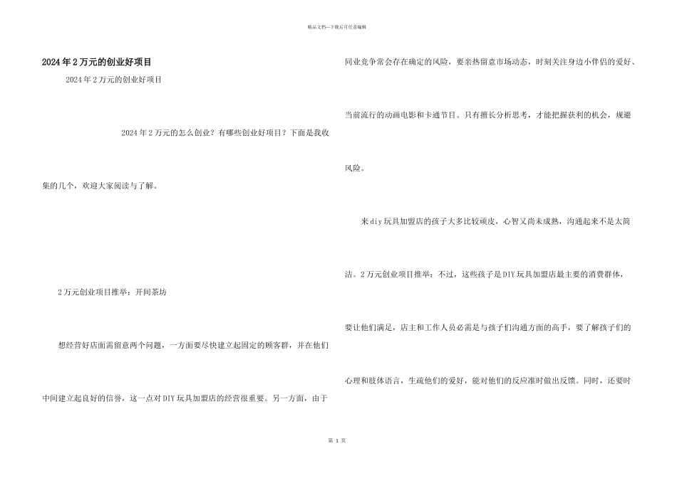 2024年2万元的创业好项目_第1页