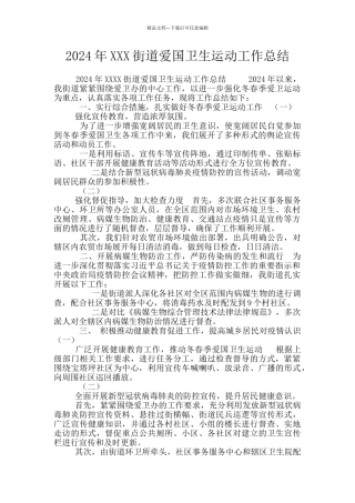 2024年XXX街道爱国卫生运动工作总结