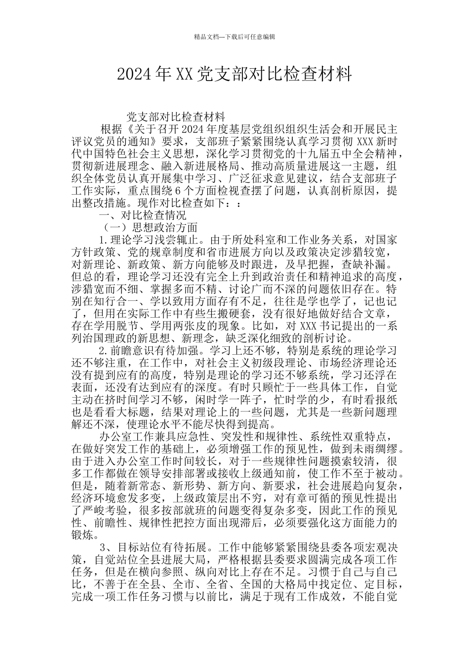 2024年XX党支部对照检查材料_第1页