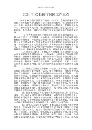 2024年XX县医疗保障工作重点