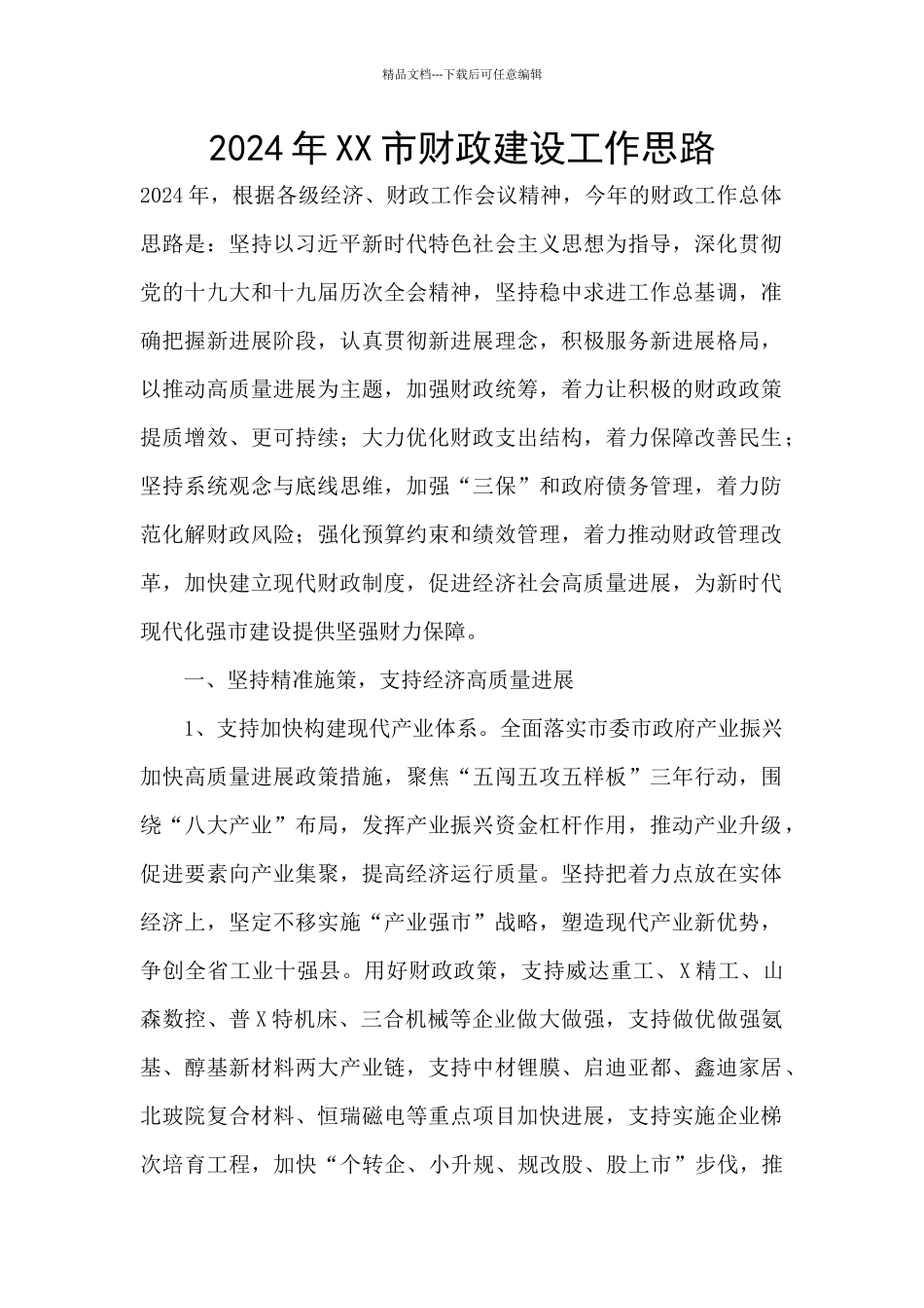 2024年XX市财政建设工作思路_第1页