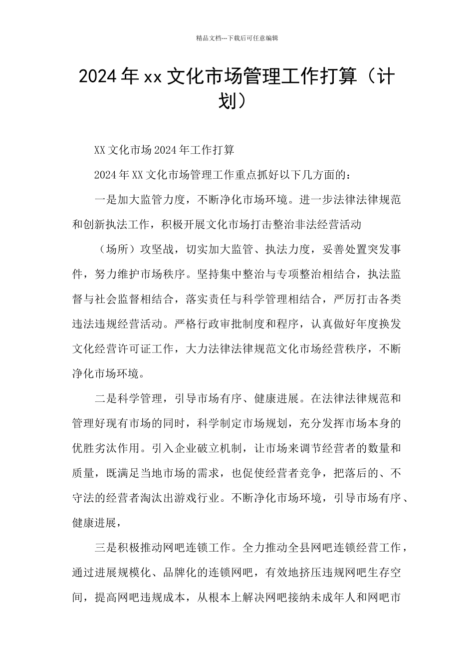 2024年xx文化市场管理工作打算_第1页