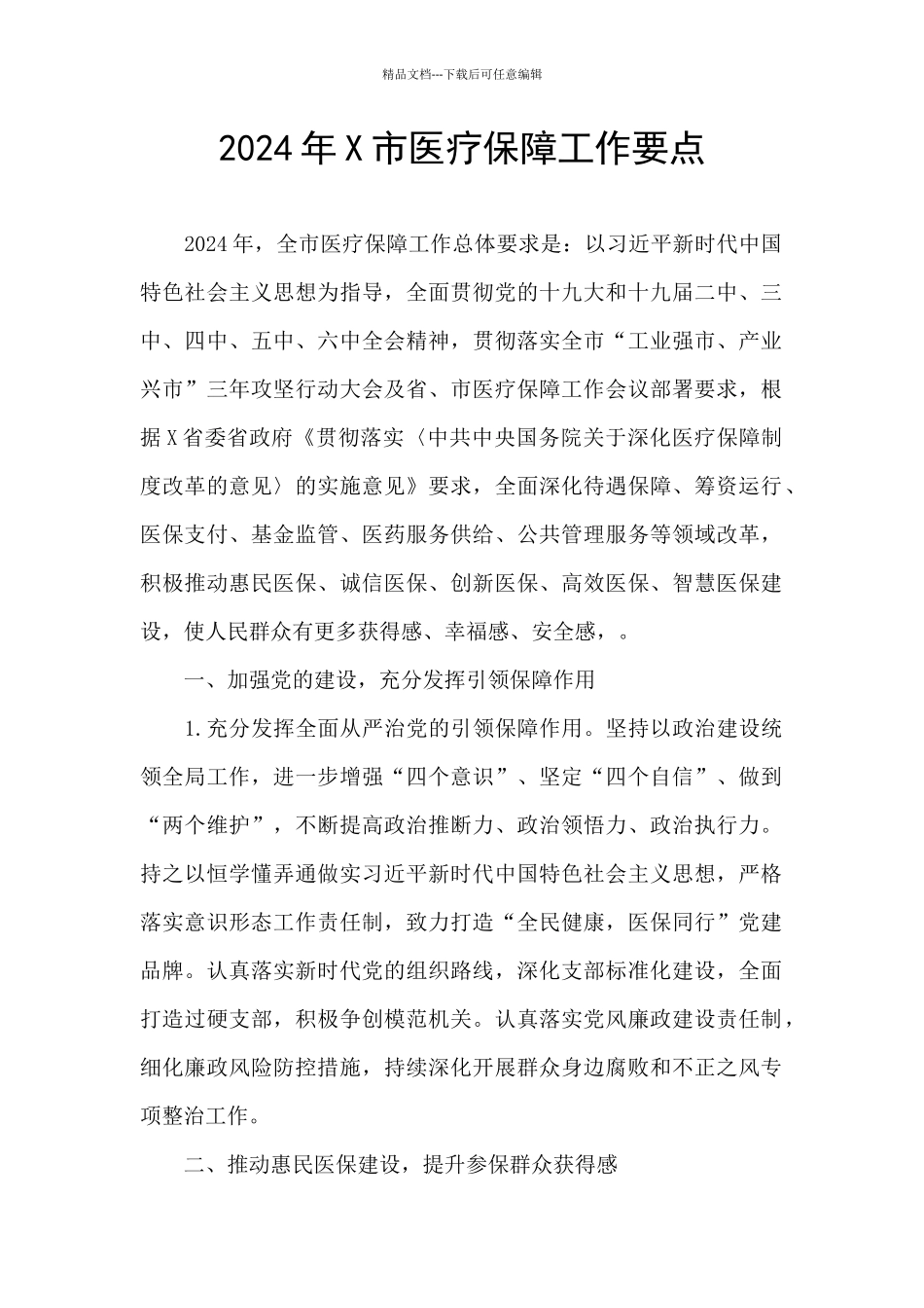 2024年X市医疗保障工作要点_第1页