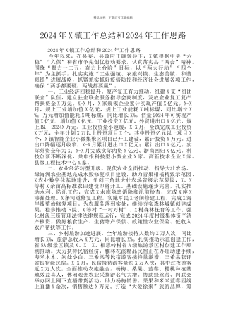 2024年X镇工作总结和2024年工作思路