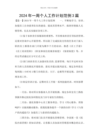 2024年一周个人工作计划范例3篇