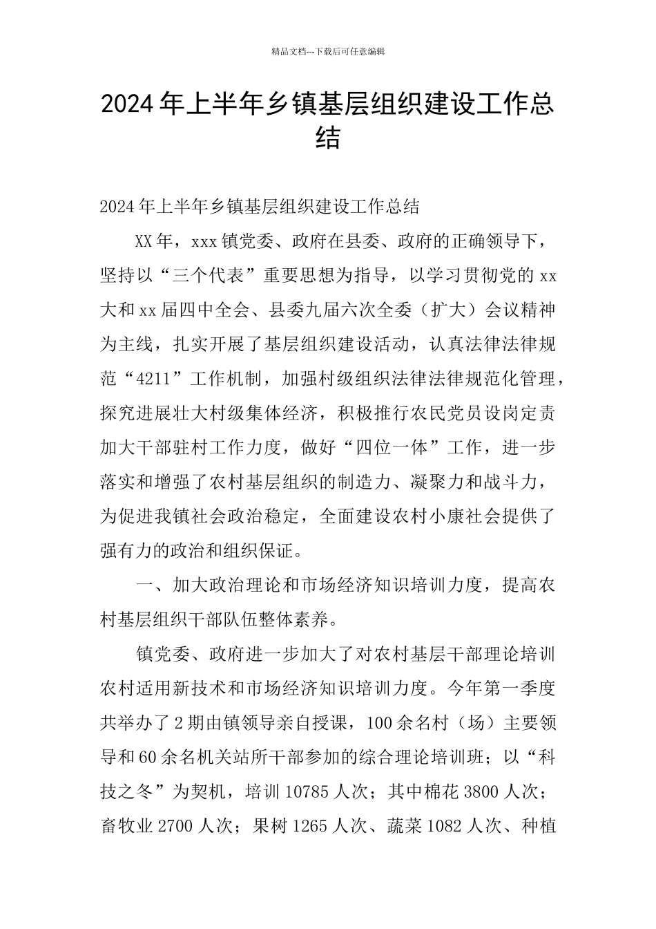 2024年上半年乡镇基层组织建设工作总结_第1页