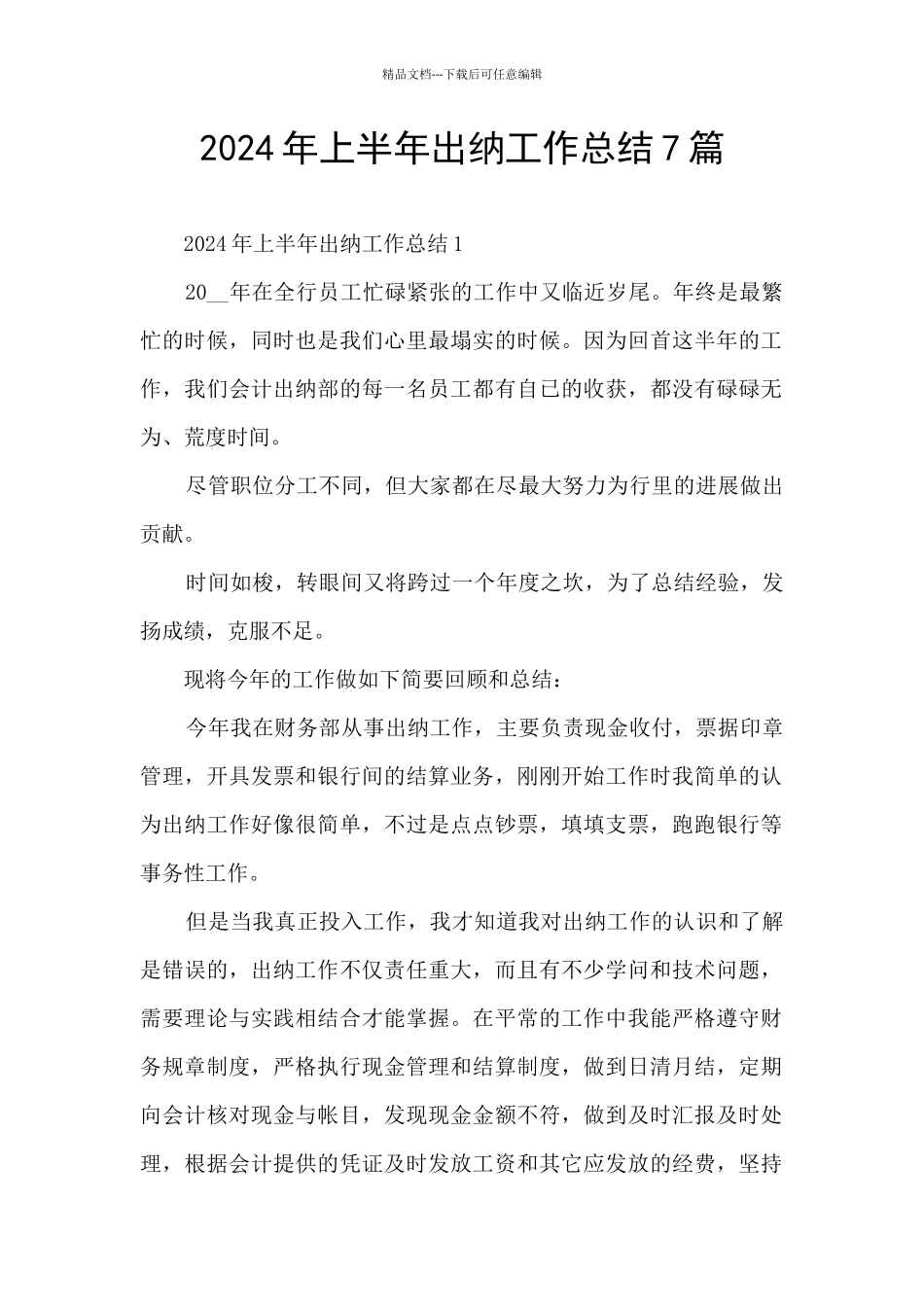 2024年上半年出纳工作总结7篇_第1页