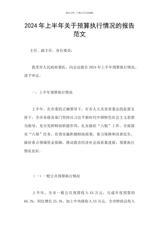 2024年上半年关于预算执行情况的报告范文