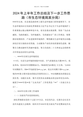 2024年上半年工作总结及下一步工作思路