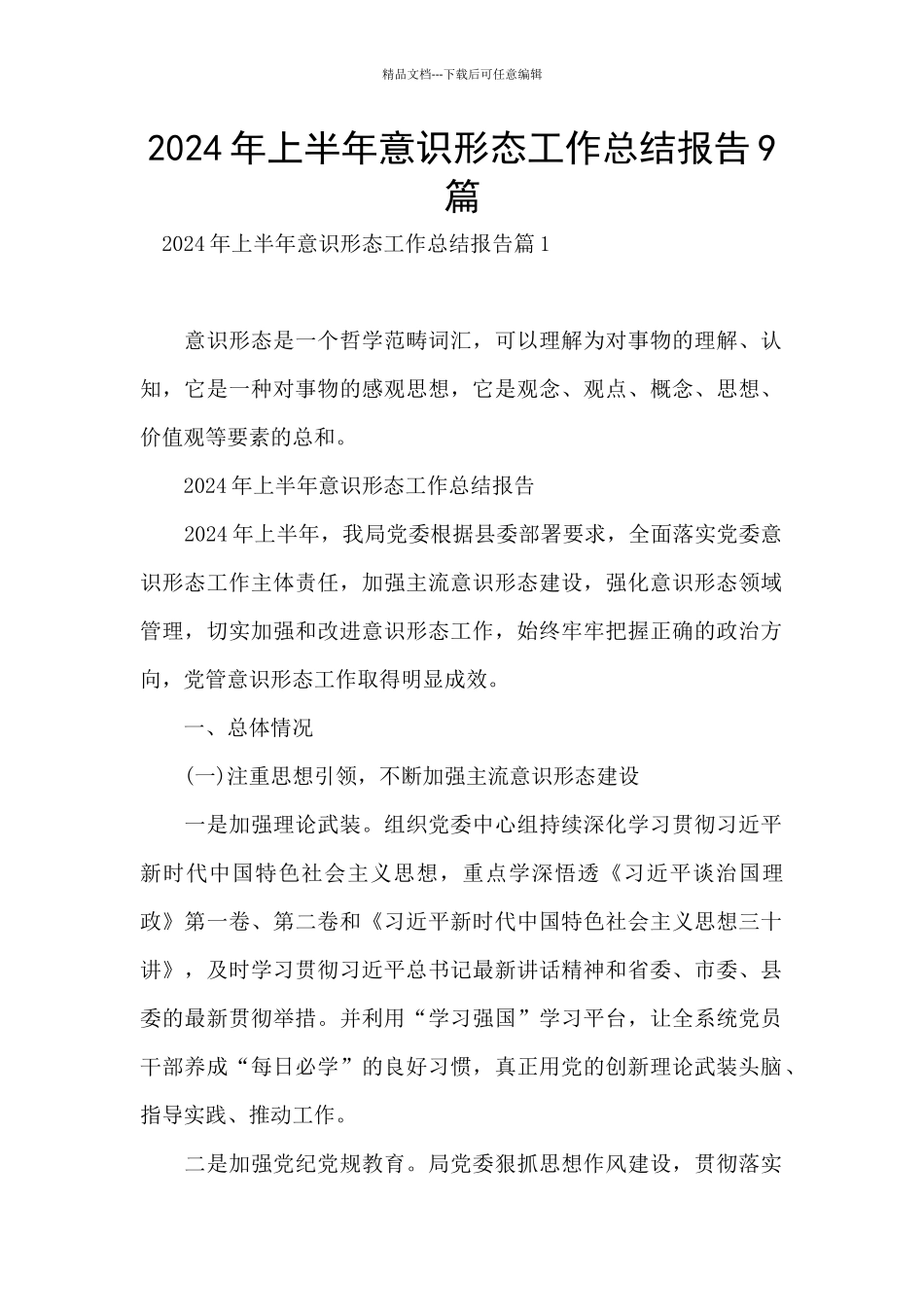 2024年上半年意识形态工作总结报告9篇_第1页
