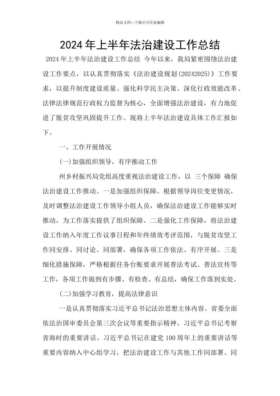 2024年上半年法治建设工作总结_第1页