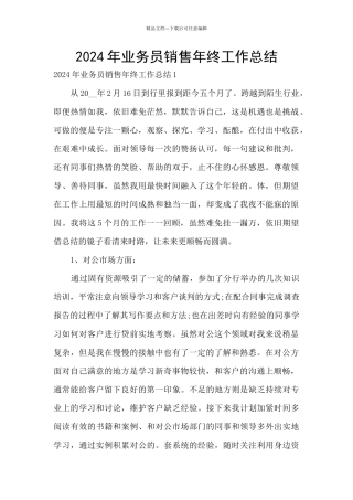 2024年业务员销售年终工作总结