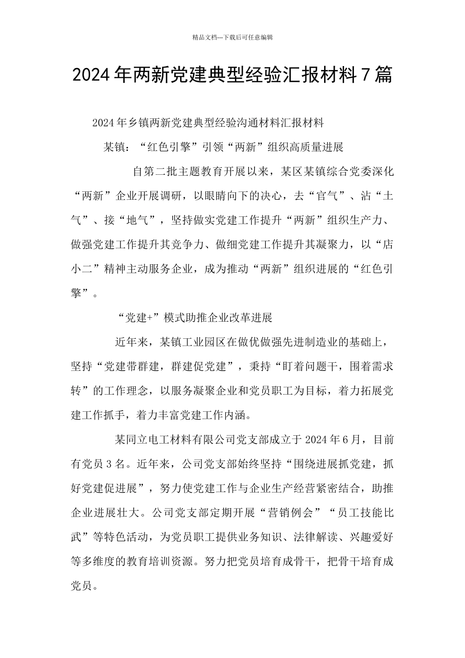 2024年两新党建典型经验汇报材料7篇_第1页