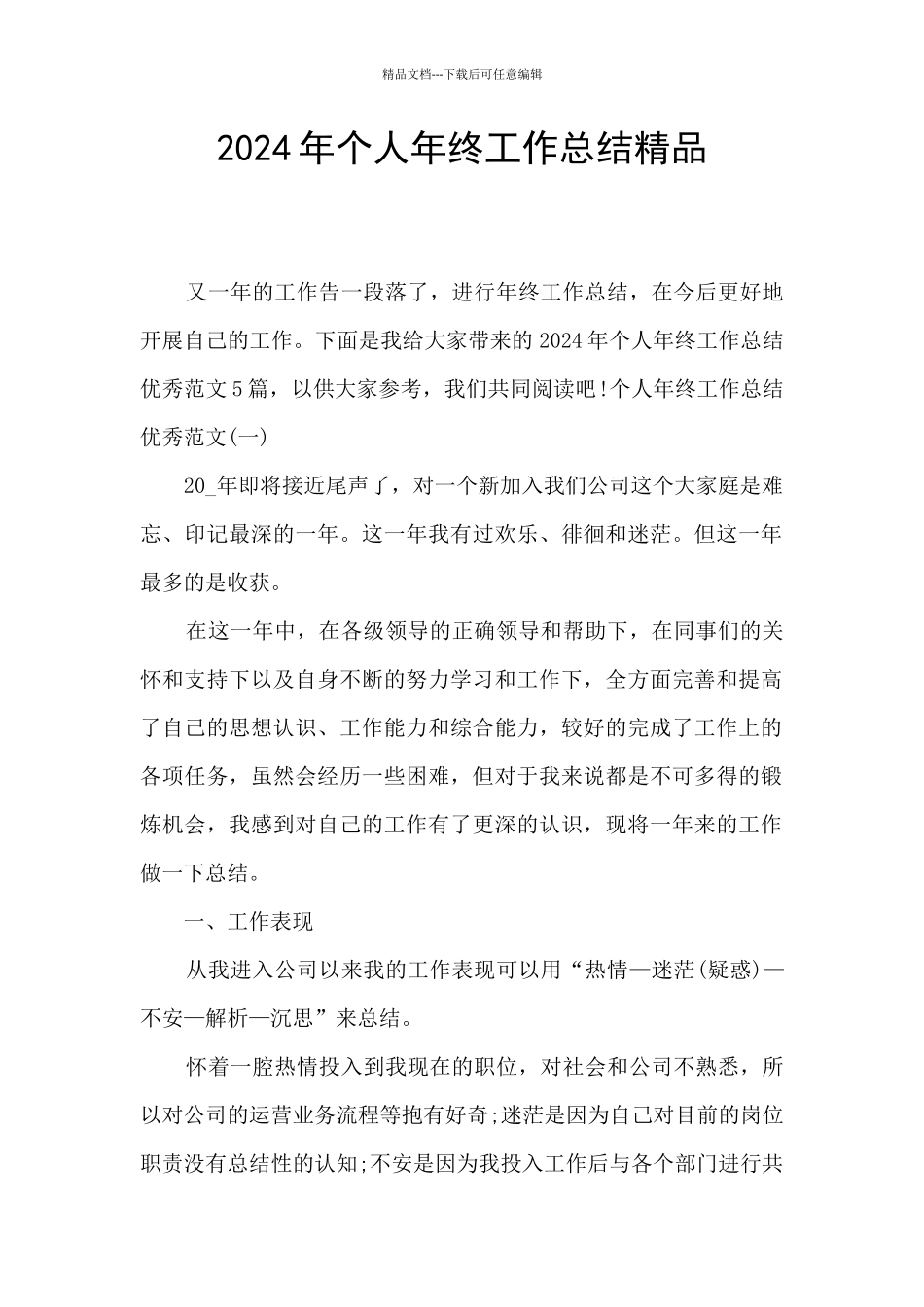 2024年个人年终工作总结精品_第1页